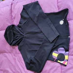 Special edition Margarita black zip hoodie jacket w flower appliques size M
